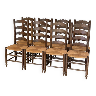 Set of 8 wooden chairs and straw with high back