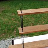 Vintage asymmetrical wall shelf in solid oak and metal from the 60s