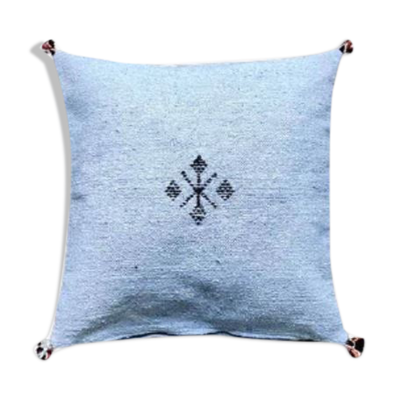 Coussin marocain bleu ciel en coton