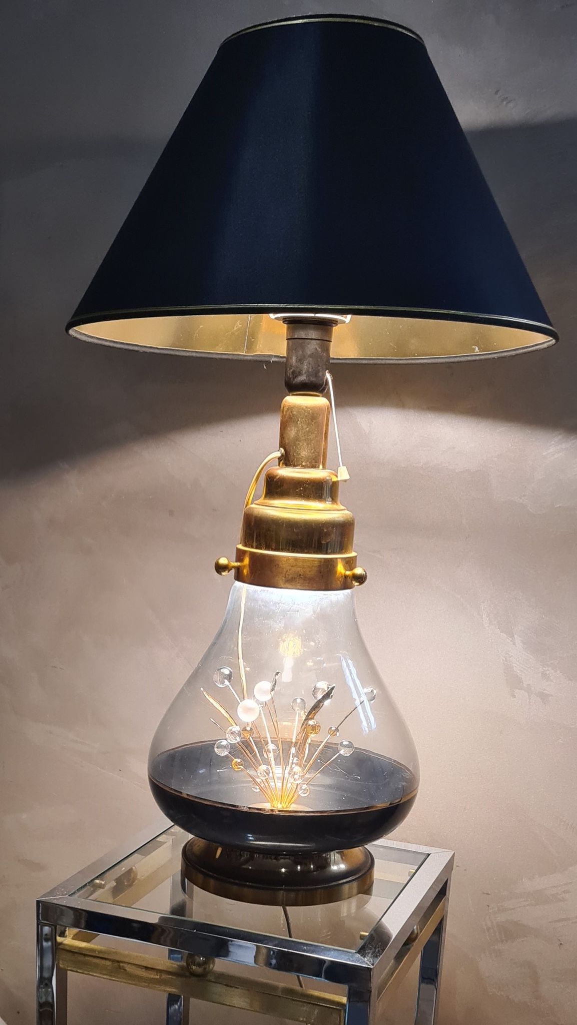 Delux gold and glass lamp desing 1970 to 80 removable with integrated light 68x40cm