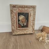 Oil on mounted paper - Portrait of a peasant woman signed, 18th century