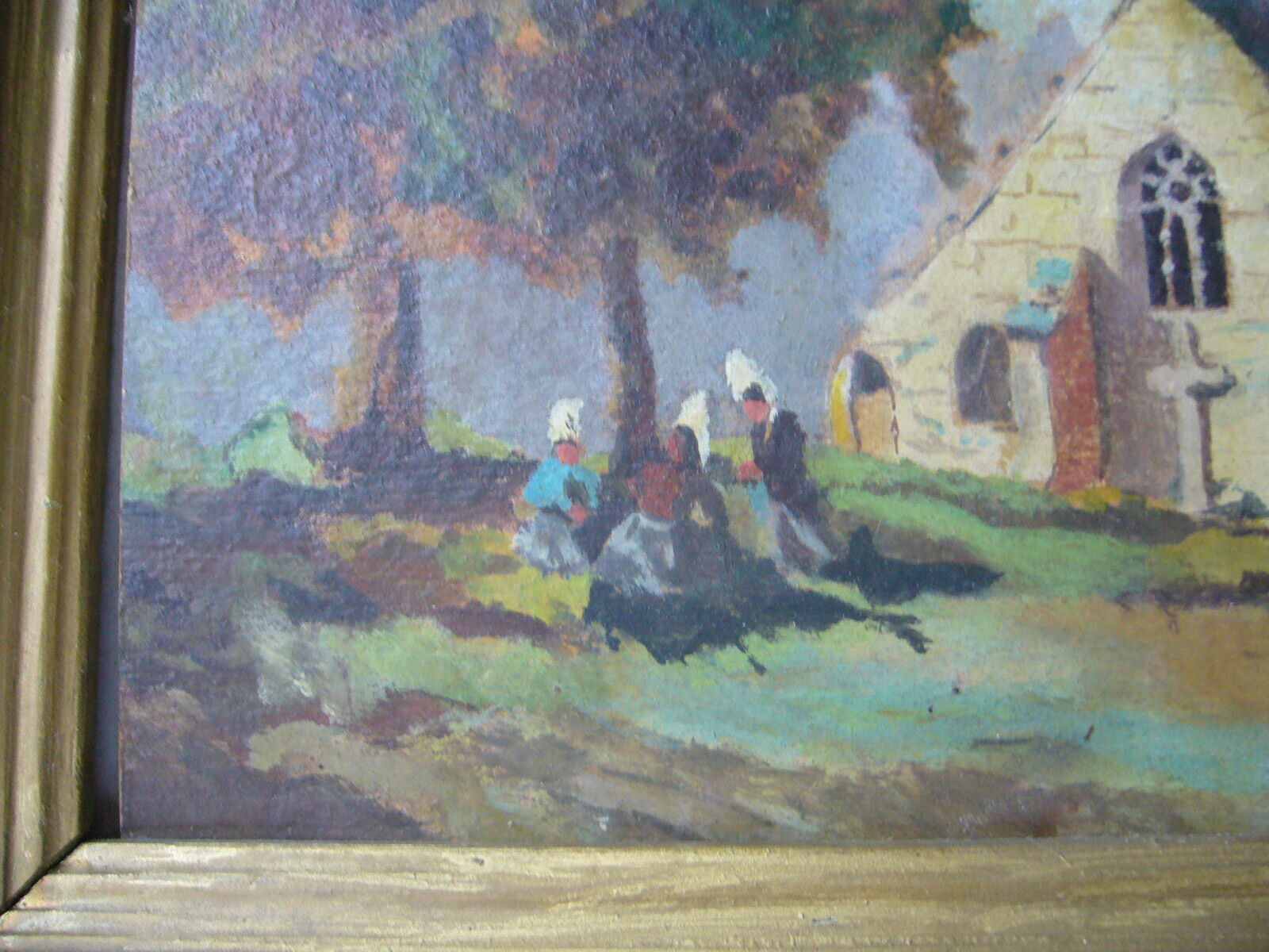 Oil painting on panel framed Brittany landscape