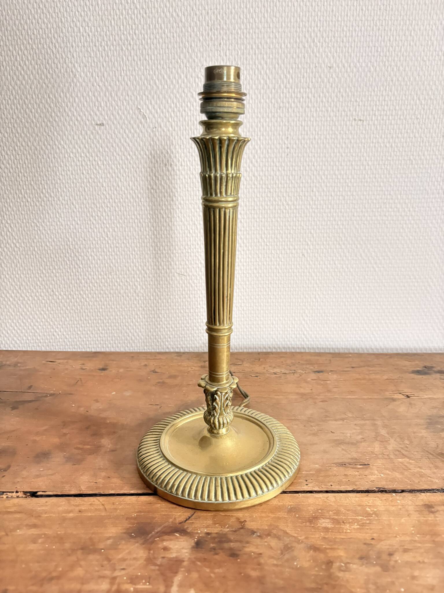 Antique Column Torchère Lamp Brass Chiseled Louis XVI Style