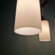 Large Scandinavian chandelier in teak and tubular white opaline, 1960.