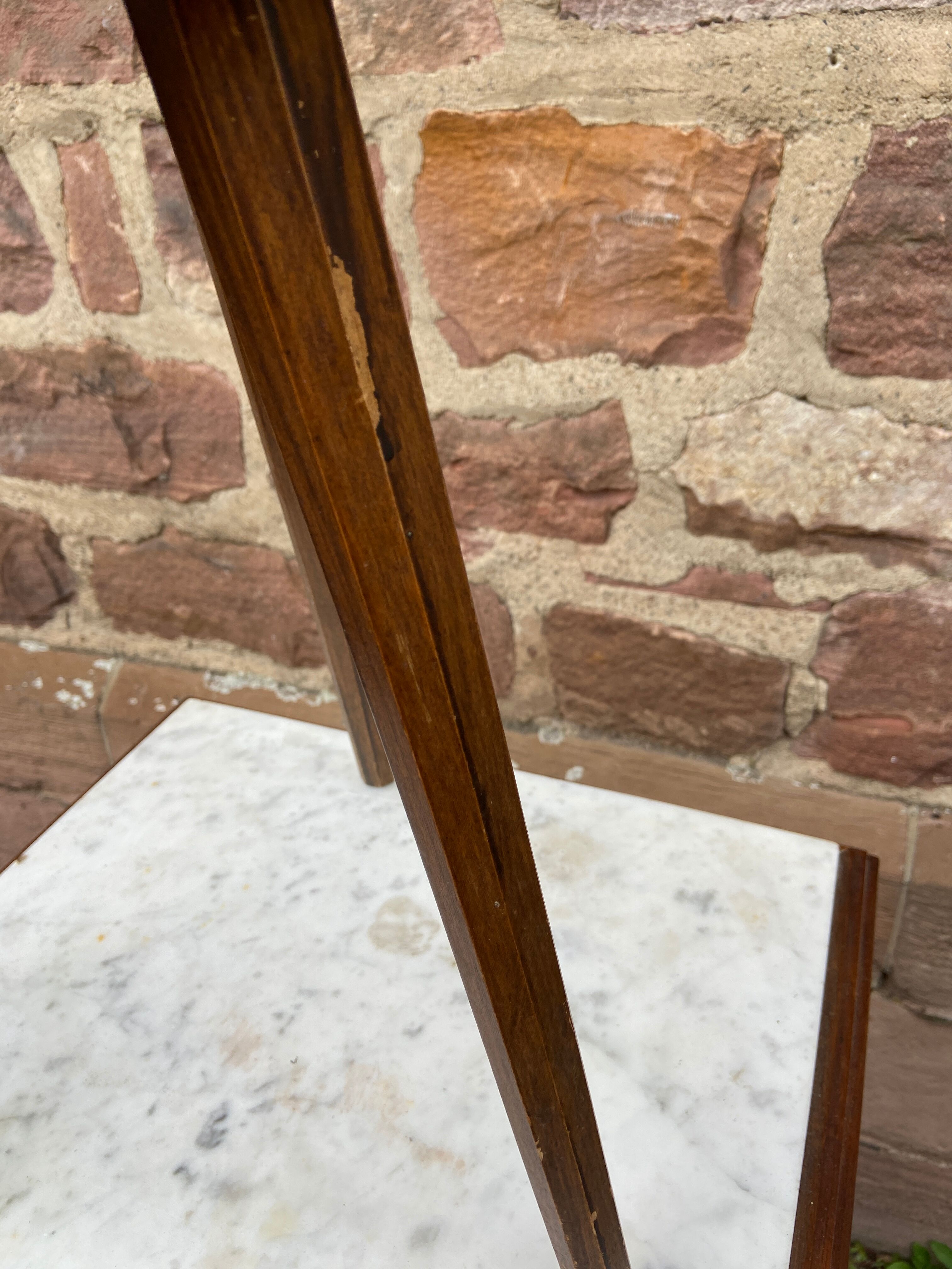 Brutalist rustic tripod farm stool made of vintage wood