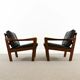 Pair of teak chairs in black leather by Illum Wikkelsoe for Niels Eilersen, Denmark