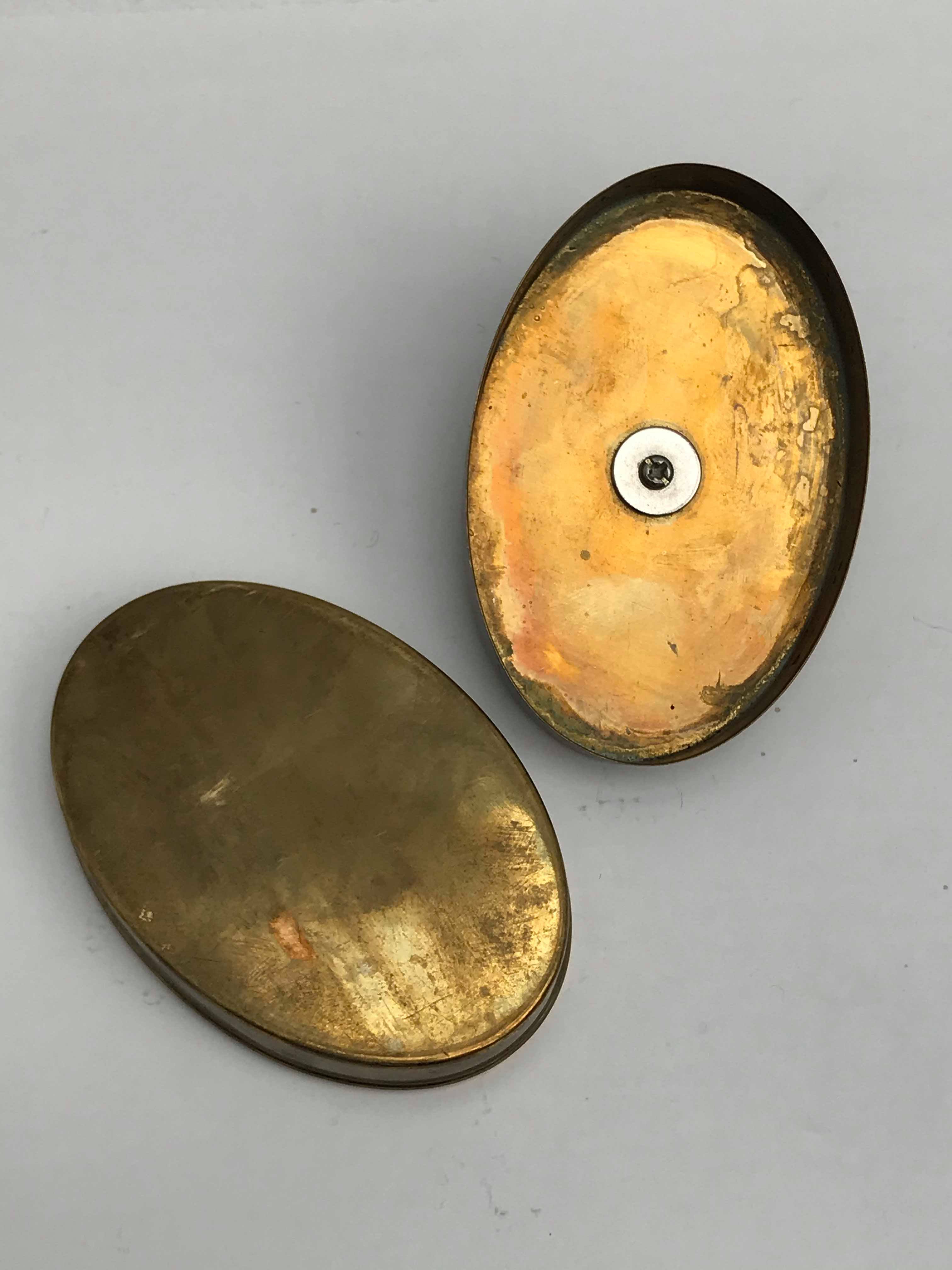 Bronze brass turtle box Decorative jewelry box vintage 50s oval lid