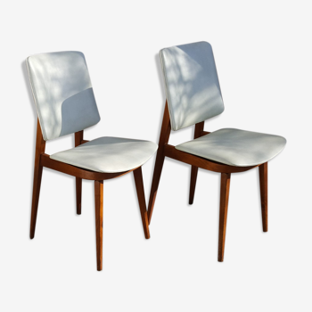 Paire de 2 chaises vintage  skaï et bois années 50