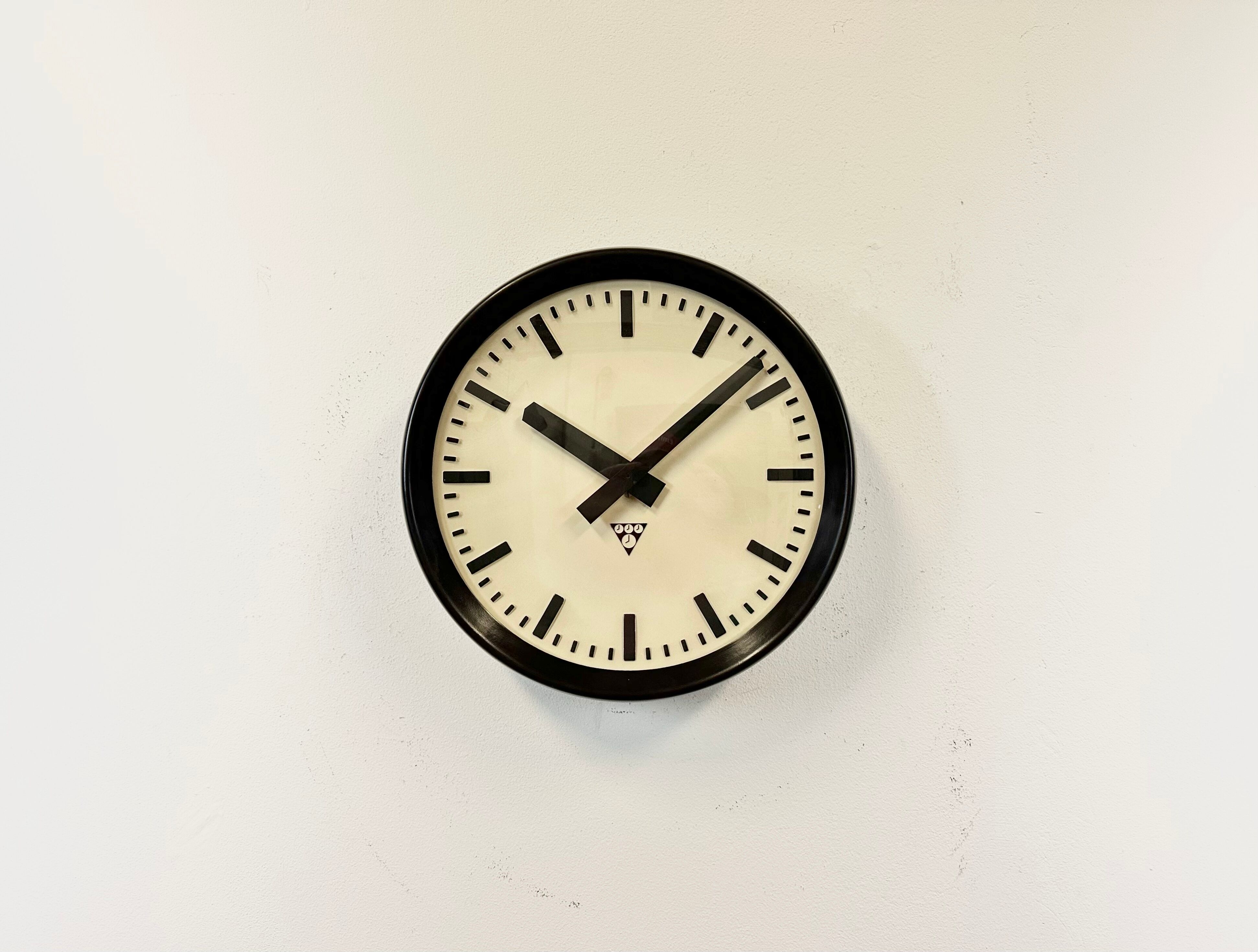 Industrial Bakelite Factory Wall Clock from Pragotron, 1960s