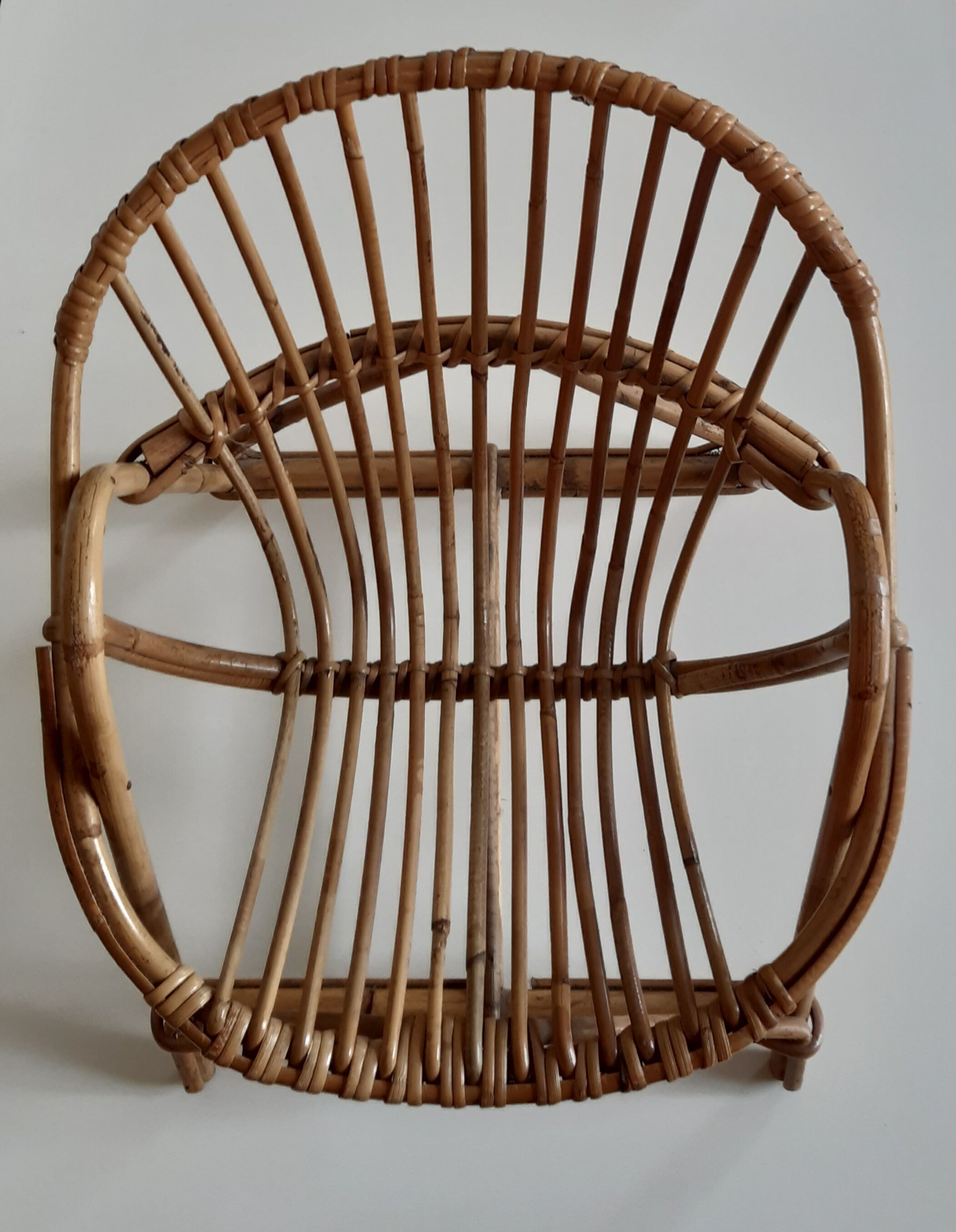 Children's armchair rattan shell, vintage 70s