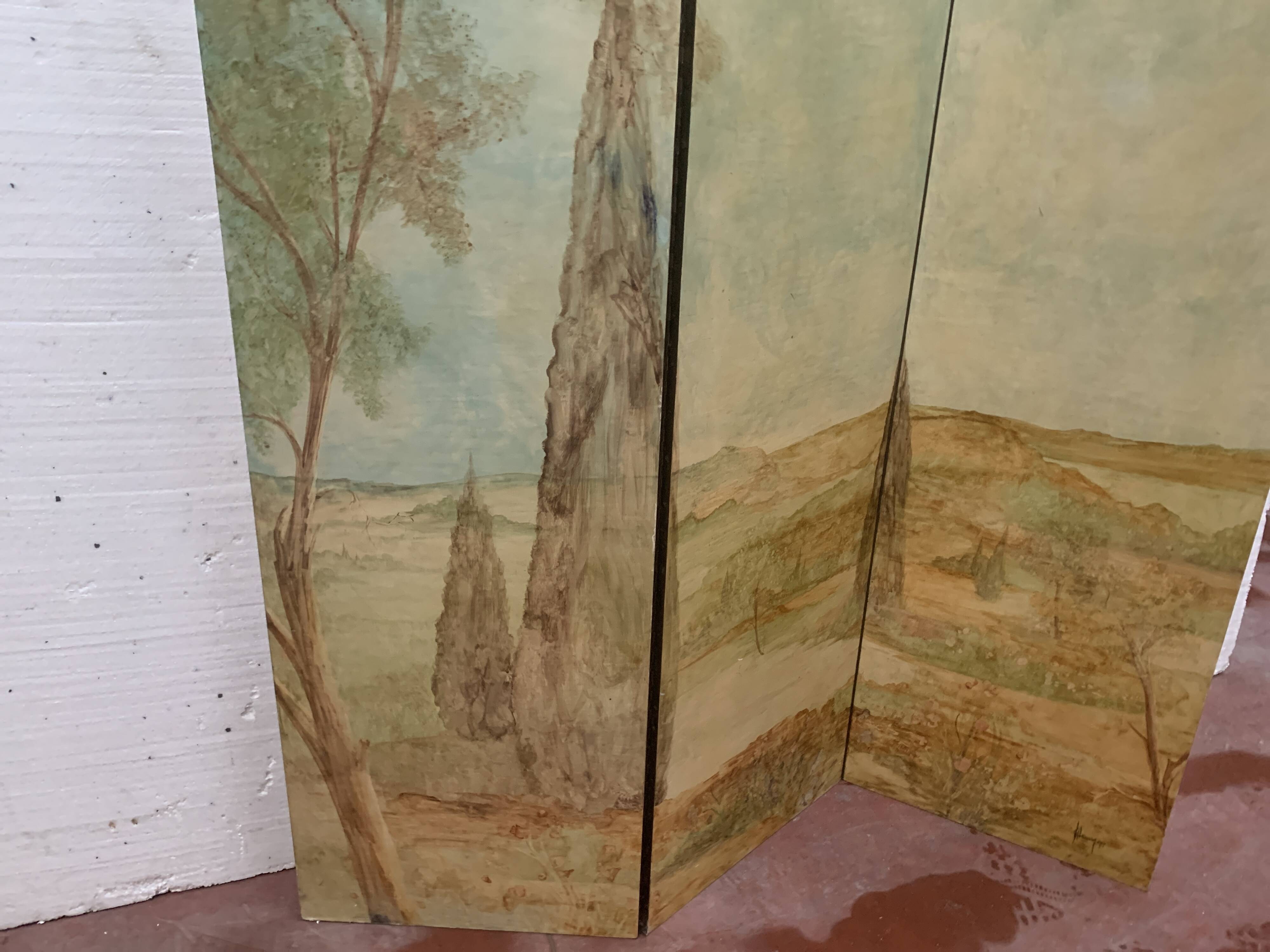 20th century three-leaf painted screen