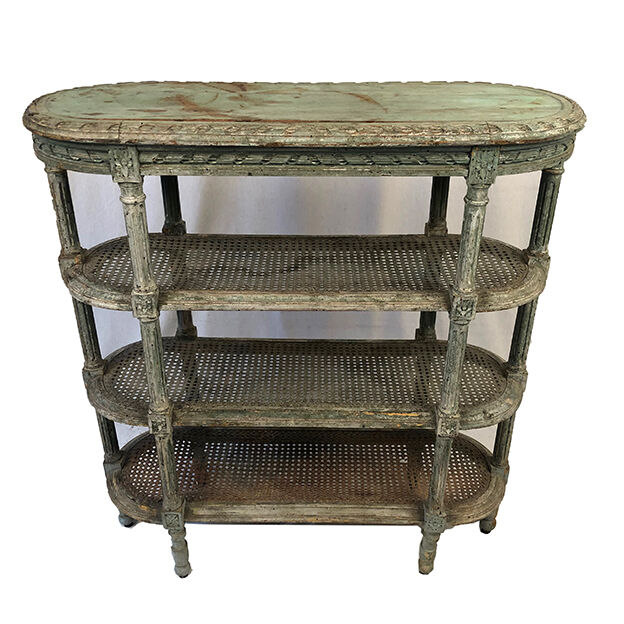 Louis XVI style console in grey/green lacquered wood