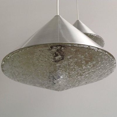 Set of 3 mid-century glass cone-shaped chandeliers, 1970s