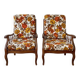 Pair of vintage 70s armchairs in wood and floral fabric.