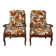 Pair of vintage 70s armchairs in wood and floral fabric.