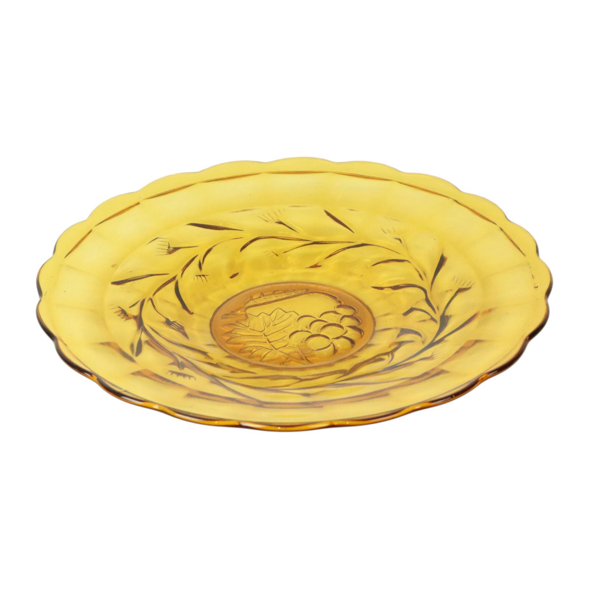 Art Deco Fruit Bowl Amber Pressed Glass Fait en Belgique