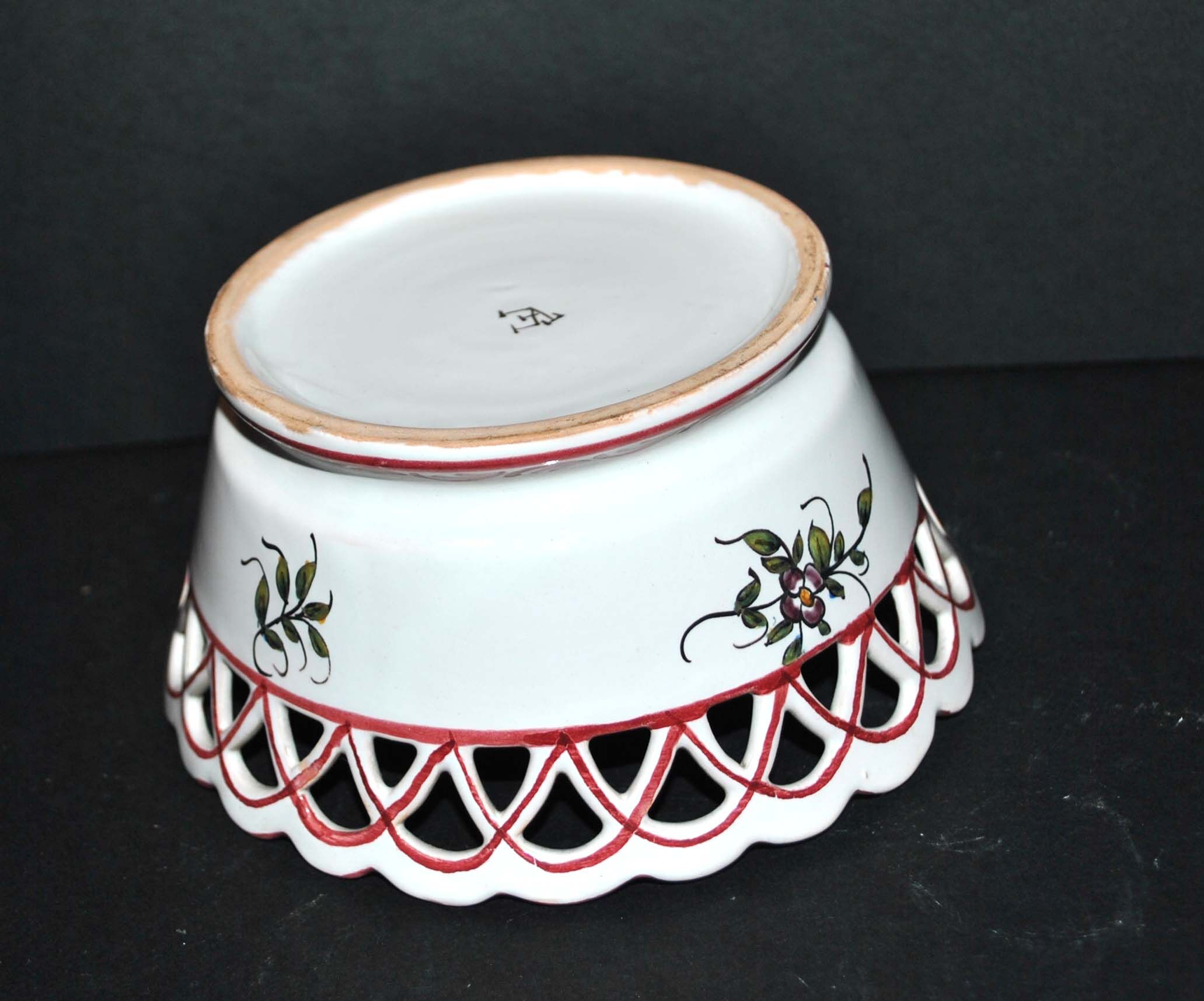 Openwork earthenware basket cup by Malicorne Emile Tessier