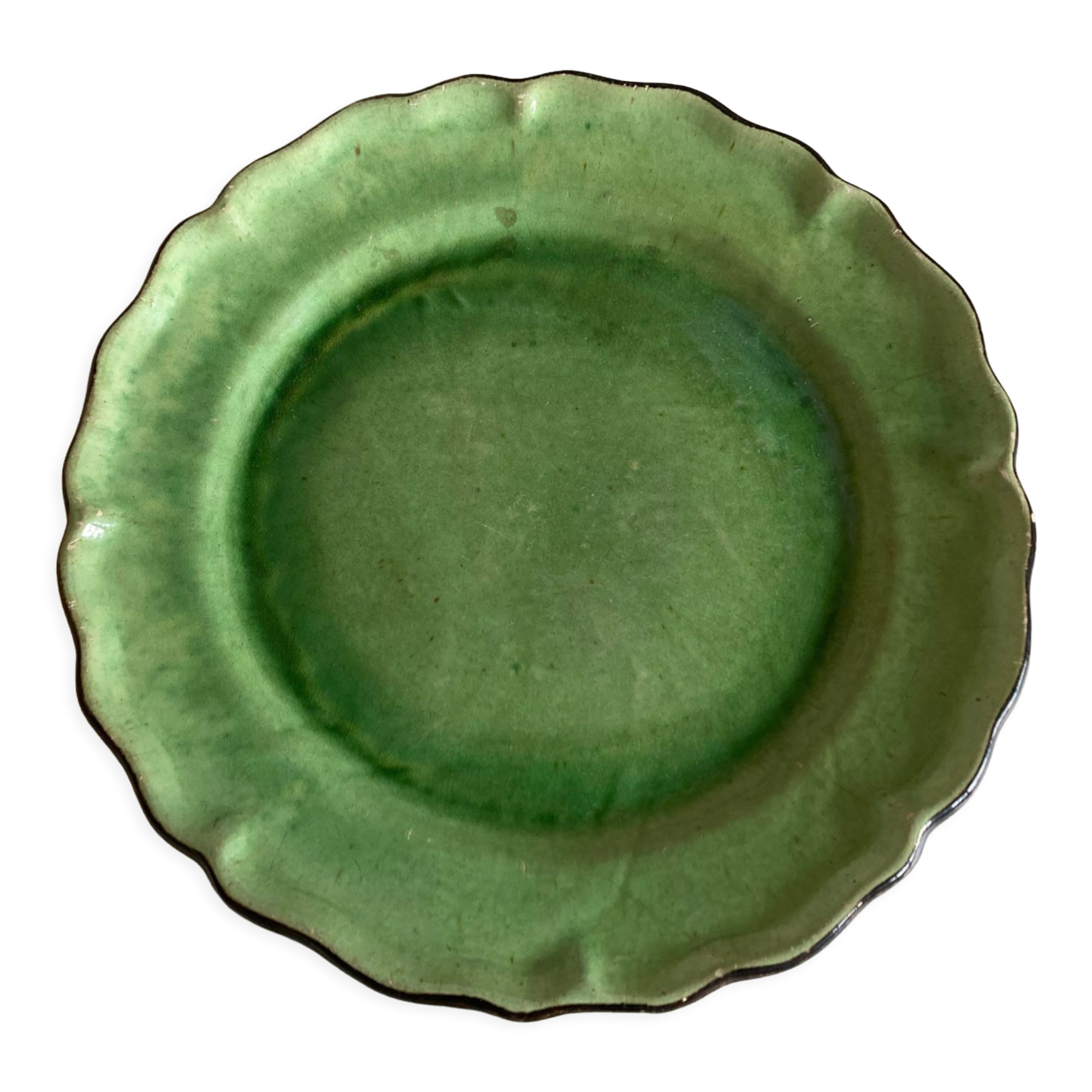 Centerpiece in glazed clay with godrons Dieulefit 1950