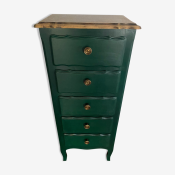 Chiffonnier 5 drawers restyled fir green and raw wood