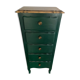 Chiffonnier 5 tiroirs relooké vert sapin et bois brut