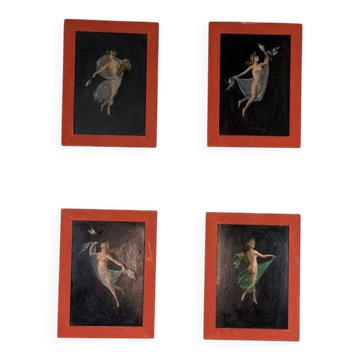 Suite de 4 allégories féminines, huile sur carton, d’aprèsTommaso Piroli (1752-1824)