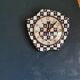 Vintage silent asymmetrical wall pendulum clock "Black and white checkered flowers"