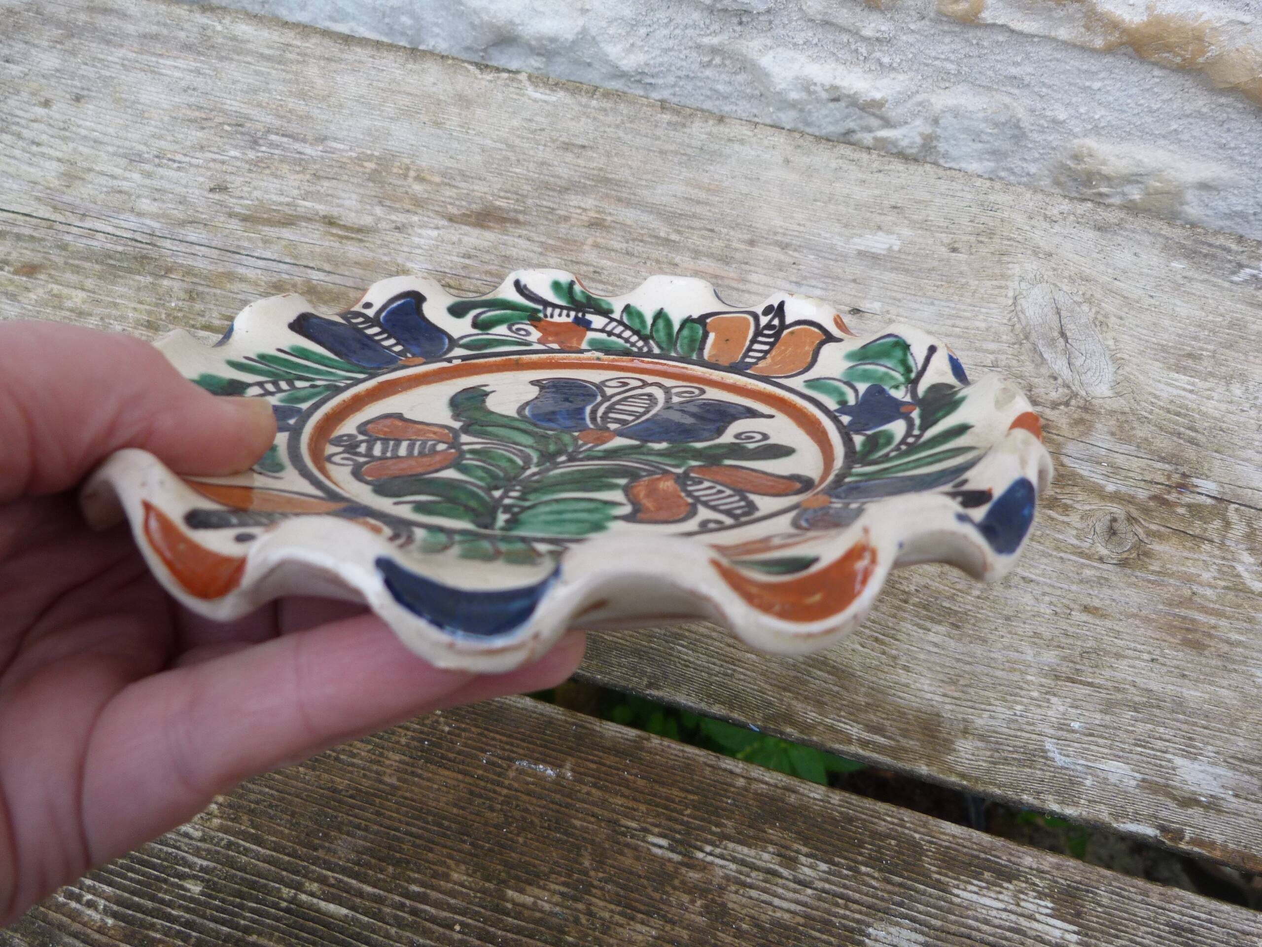Traditional Romanian pottery bowl, signed Korond