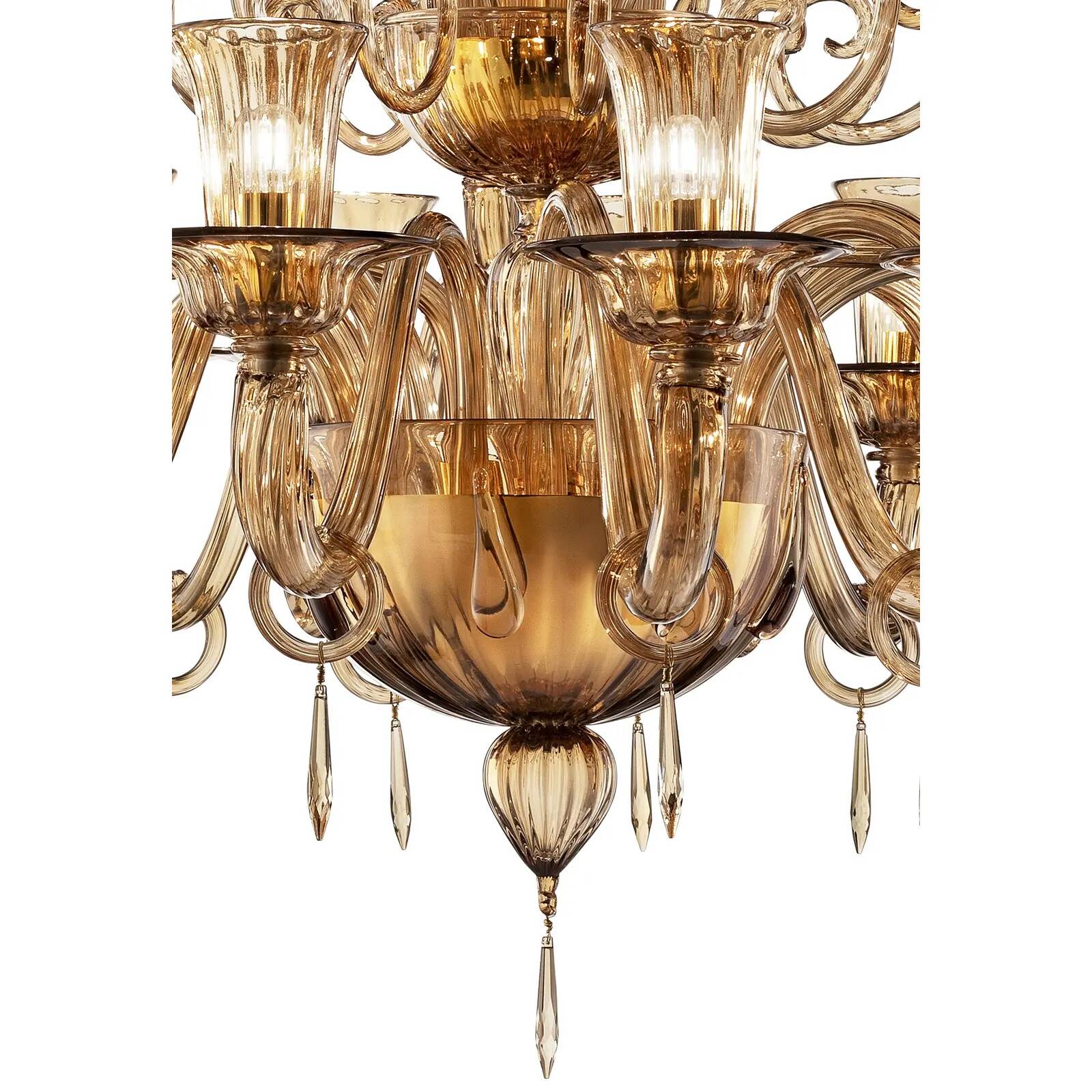 Lively Curls Murano Glass Chandelier in Dark Amber