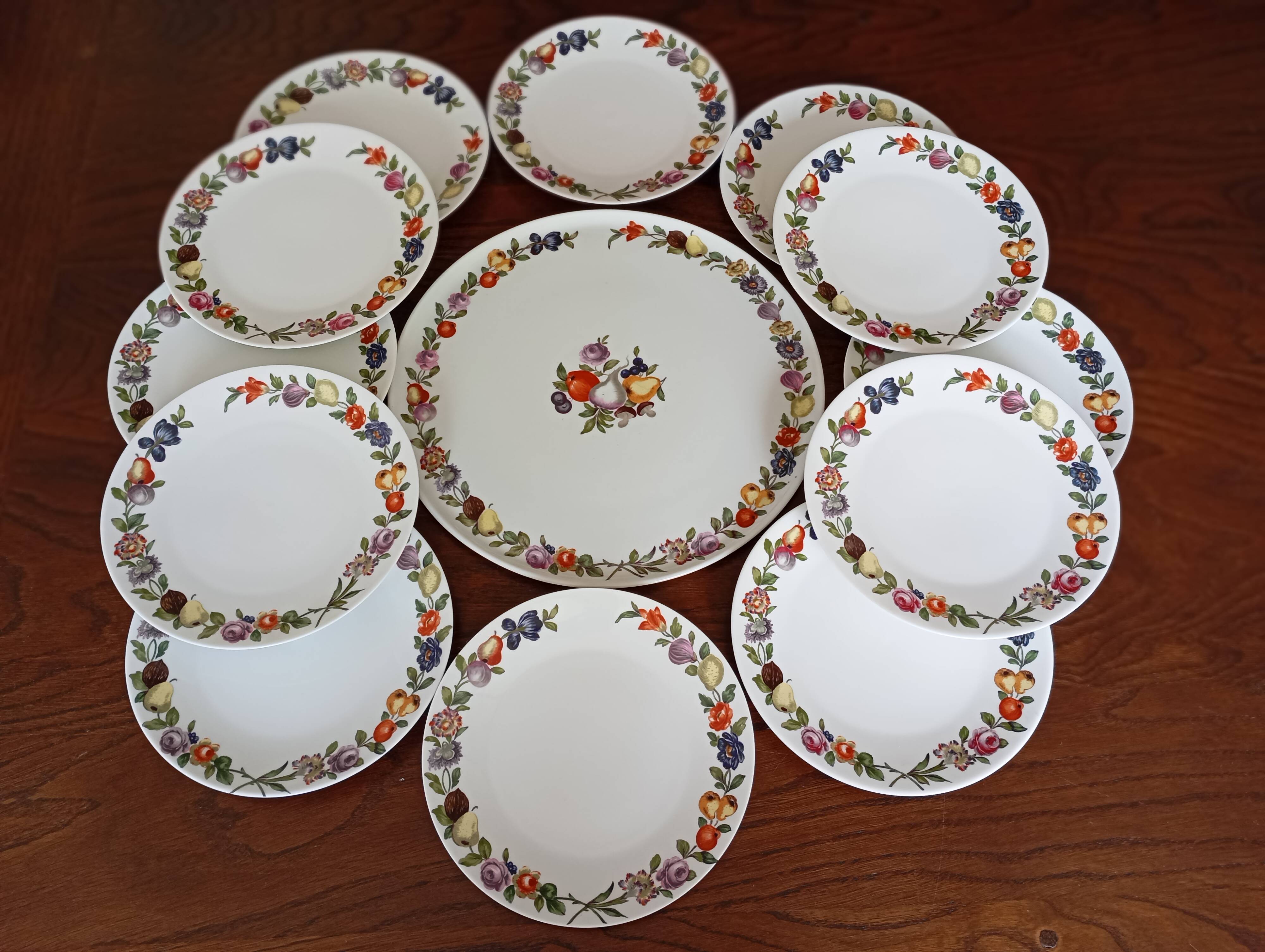 Dish & 12 dessert plates Porcelain of Paris "The Four Seasons"