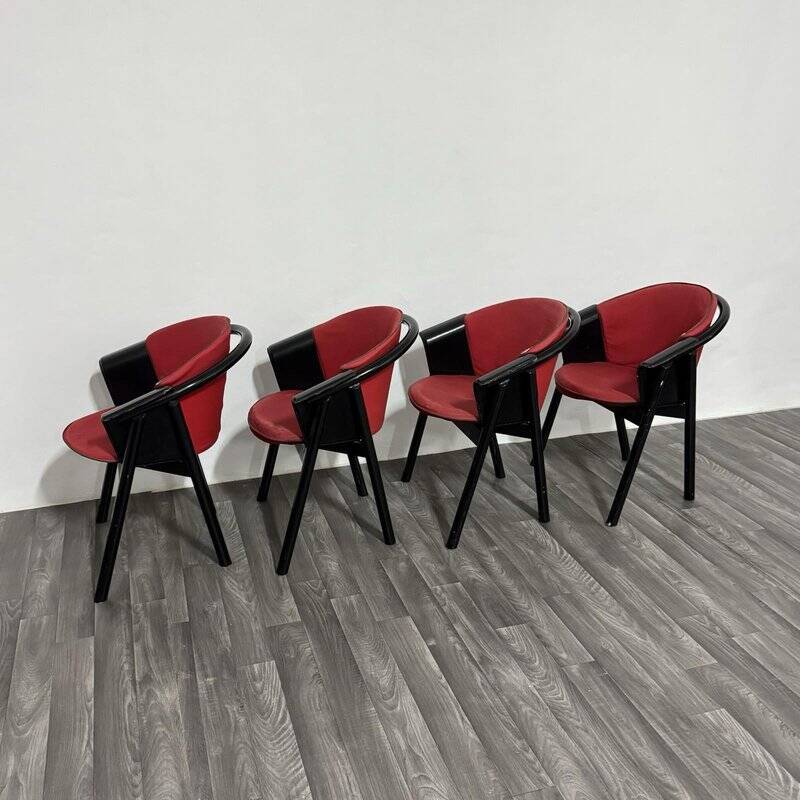 Modern Chairs in Lacquered Wood and Fabric from Pozzi & Verga, 1970s, Set of 4