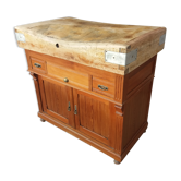 Chopping block butcher around 1920 opening on 2 drawers and 2 doors in pitch pine and Sycamore