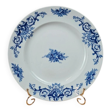 Large antique K&G Lunéville plate, blue floral decoration.