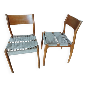Pair of vintage chairs wood and rope havana