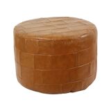 Vintage Round Brown Pouf Patchwork Patches Faux Leather 45cm