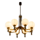 Italian mid-century chandelier in brass and teak, 1960s