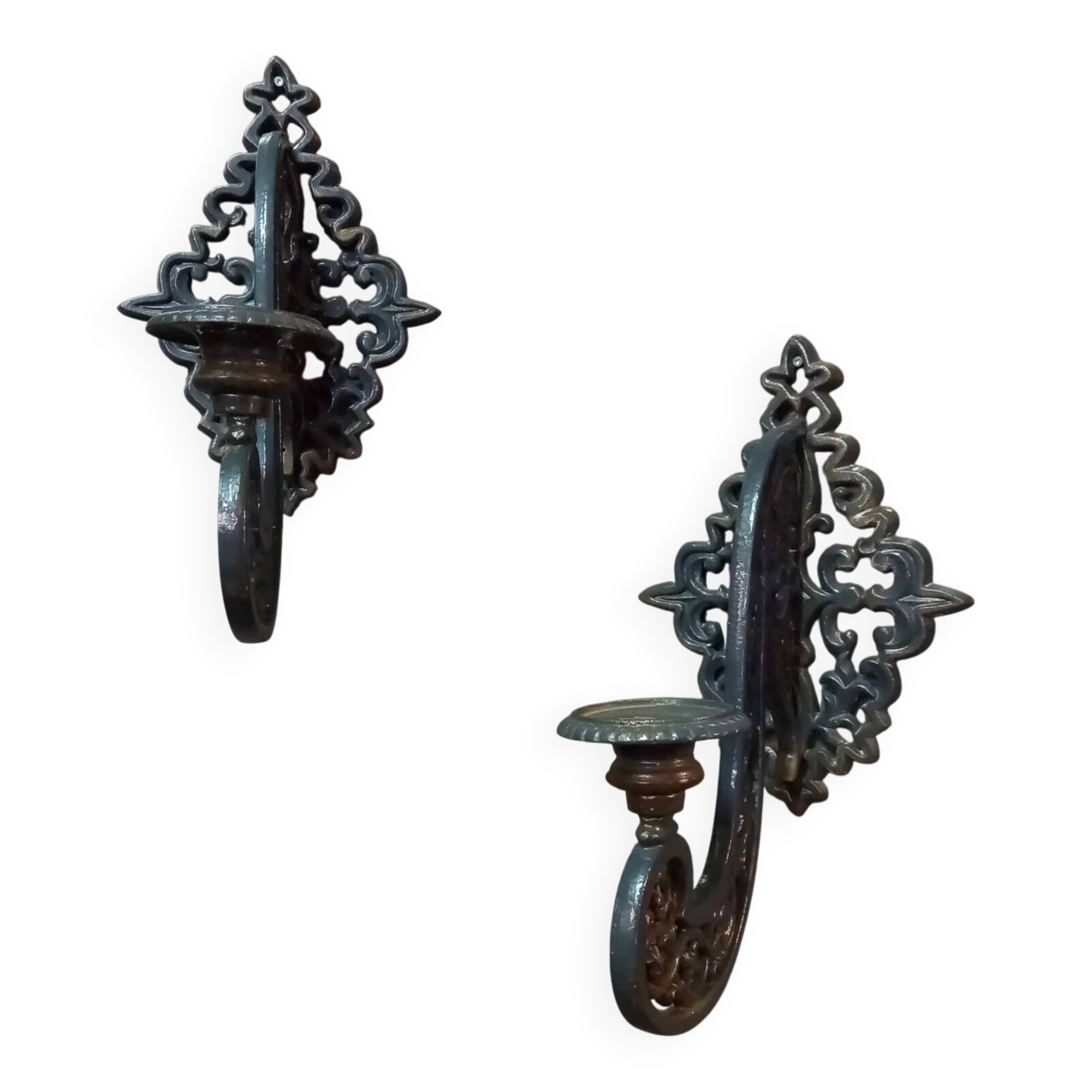 Set of antique neo-Gothic cast iron wall sconces