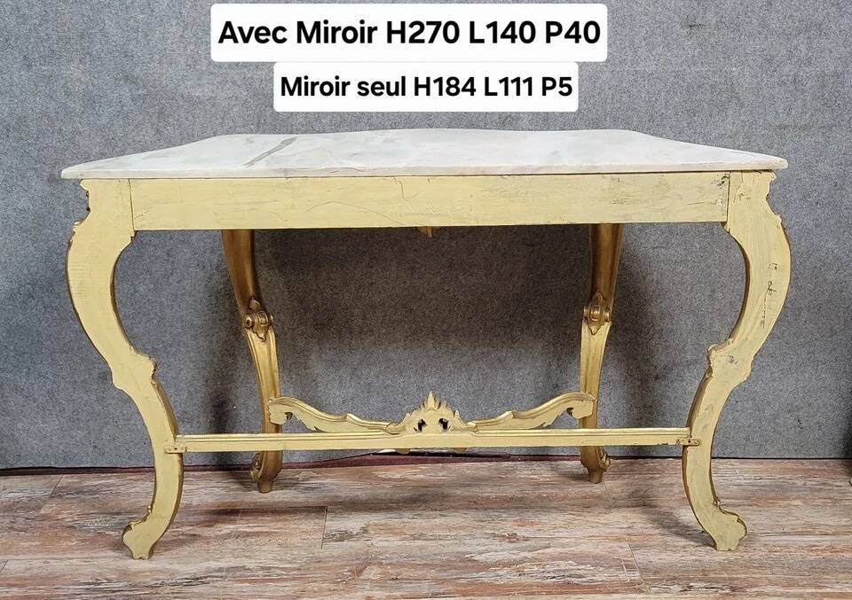 Large Venetian console + Louis XV baroque style mirror in gilded wood