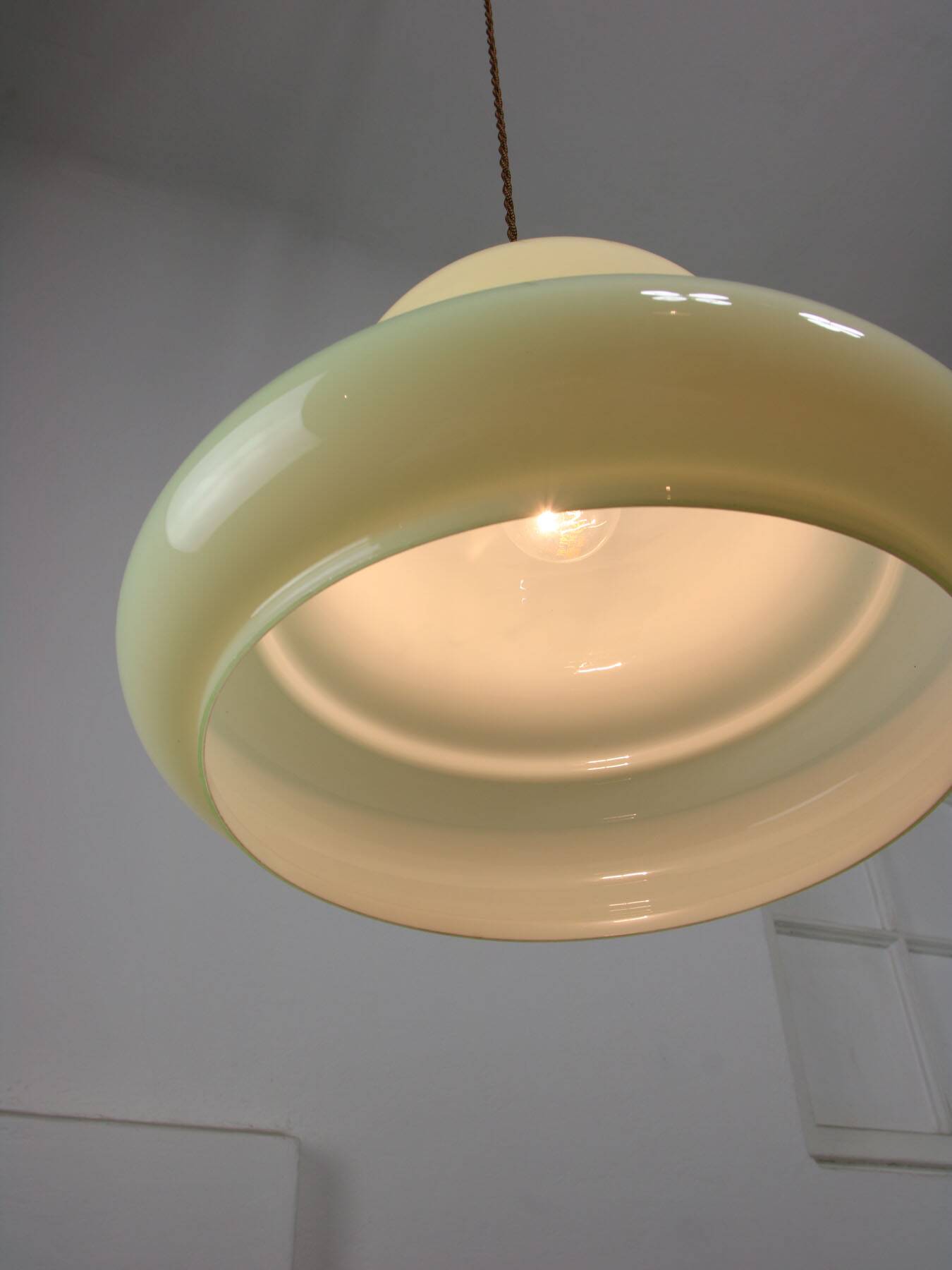 Mid-Century Italian Brass and Green Glass Pendant Lamp, 1960s