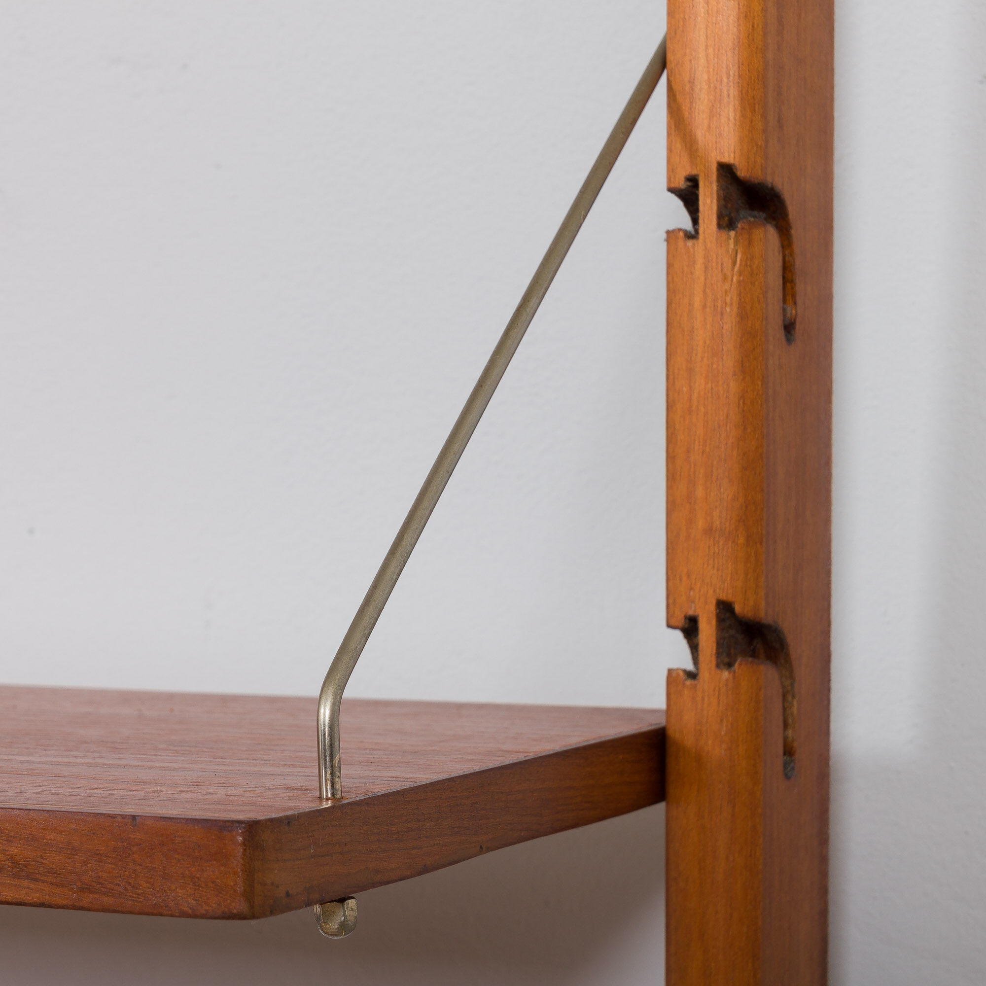 Teak 2-Bay Ergo Modular Wall Unit with double chest of drawers, a cabinet & 2 shelves by John Texmon