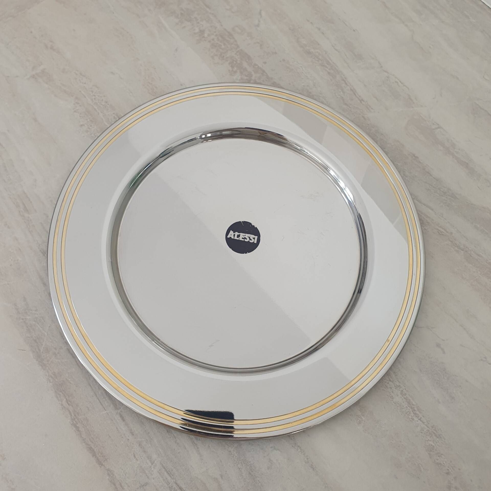 Alessi Ettore Sottsass / Serving plate stainless steel 18/10 and gold NG5100