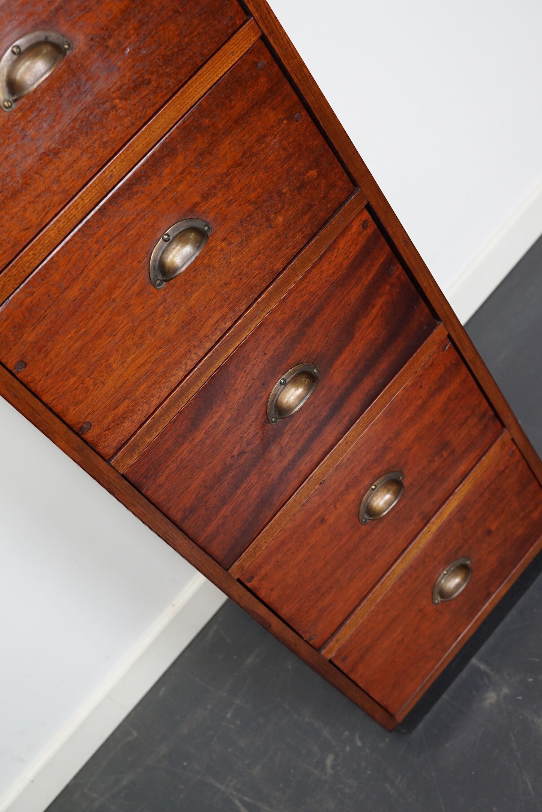 Dutch Industrial Mahogany Apothecary Cabinet, Mid-20th Century