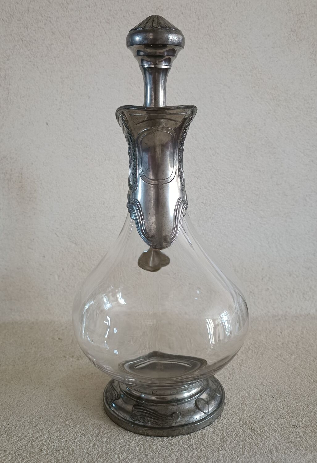 Ewer decanter with tin mount