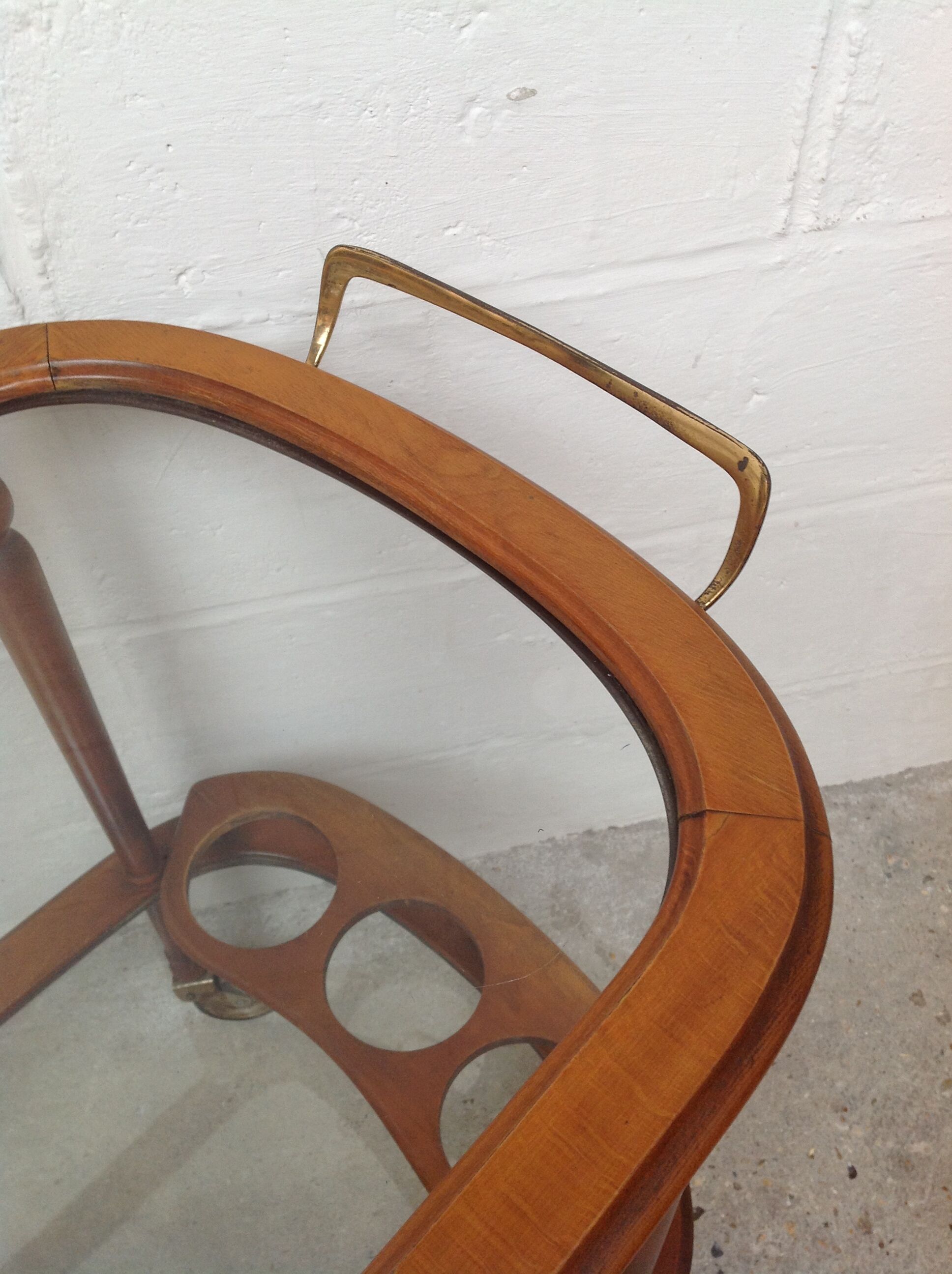 Scandinavian rolling service wood glass and brass