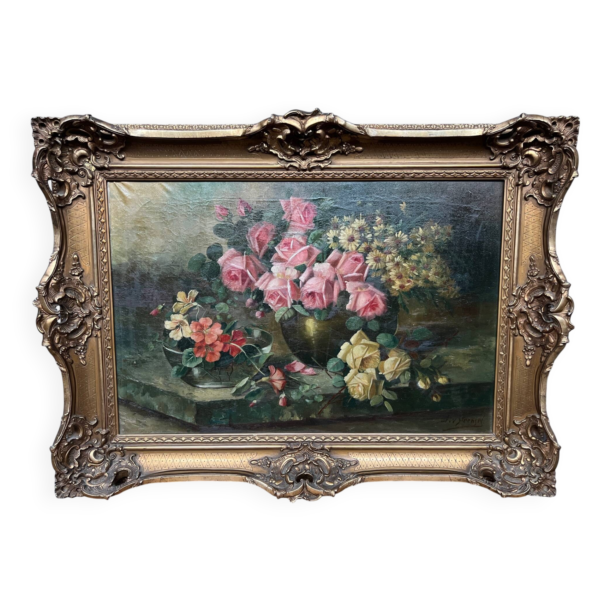 Jan van Steensel, still life with roses. Beautiful frame.