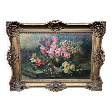 Jan van Steensel, still life with roses. Beautiful frame.