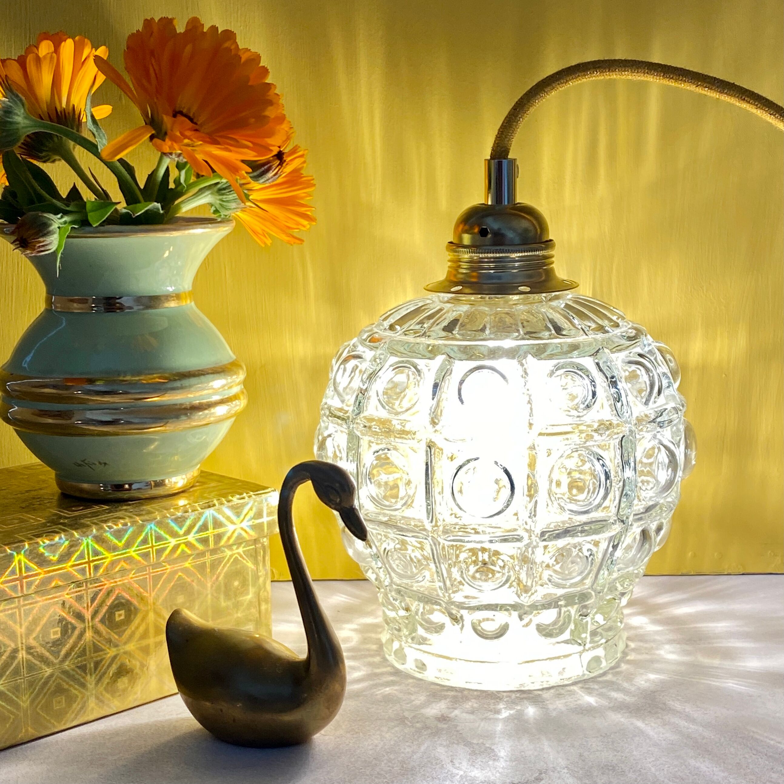 Vintage molded glass globe walking lamp