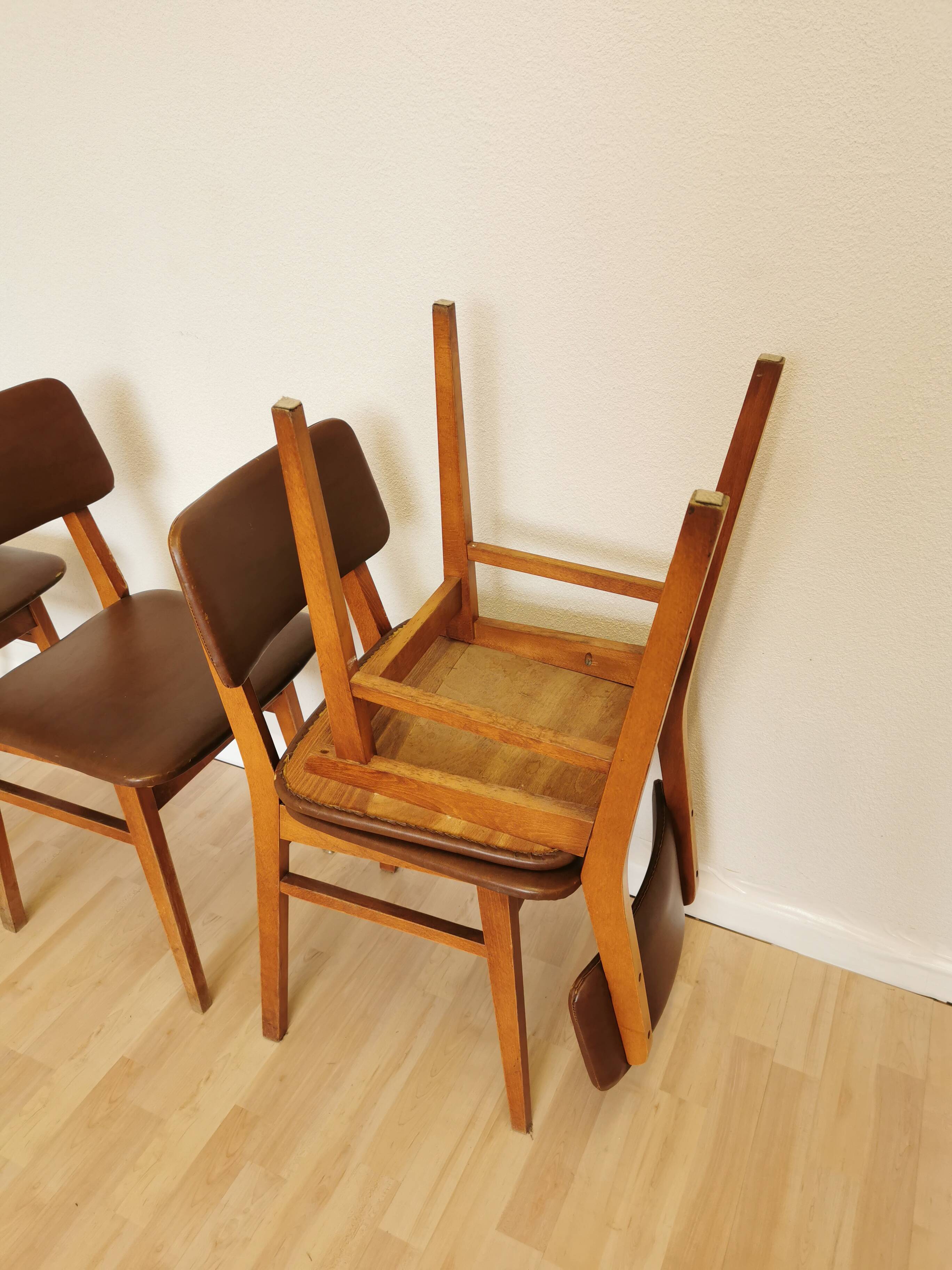 Vintage STOL Kamnik Dining Chairs (Set of 4): Mid-Century Leather Seat