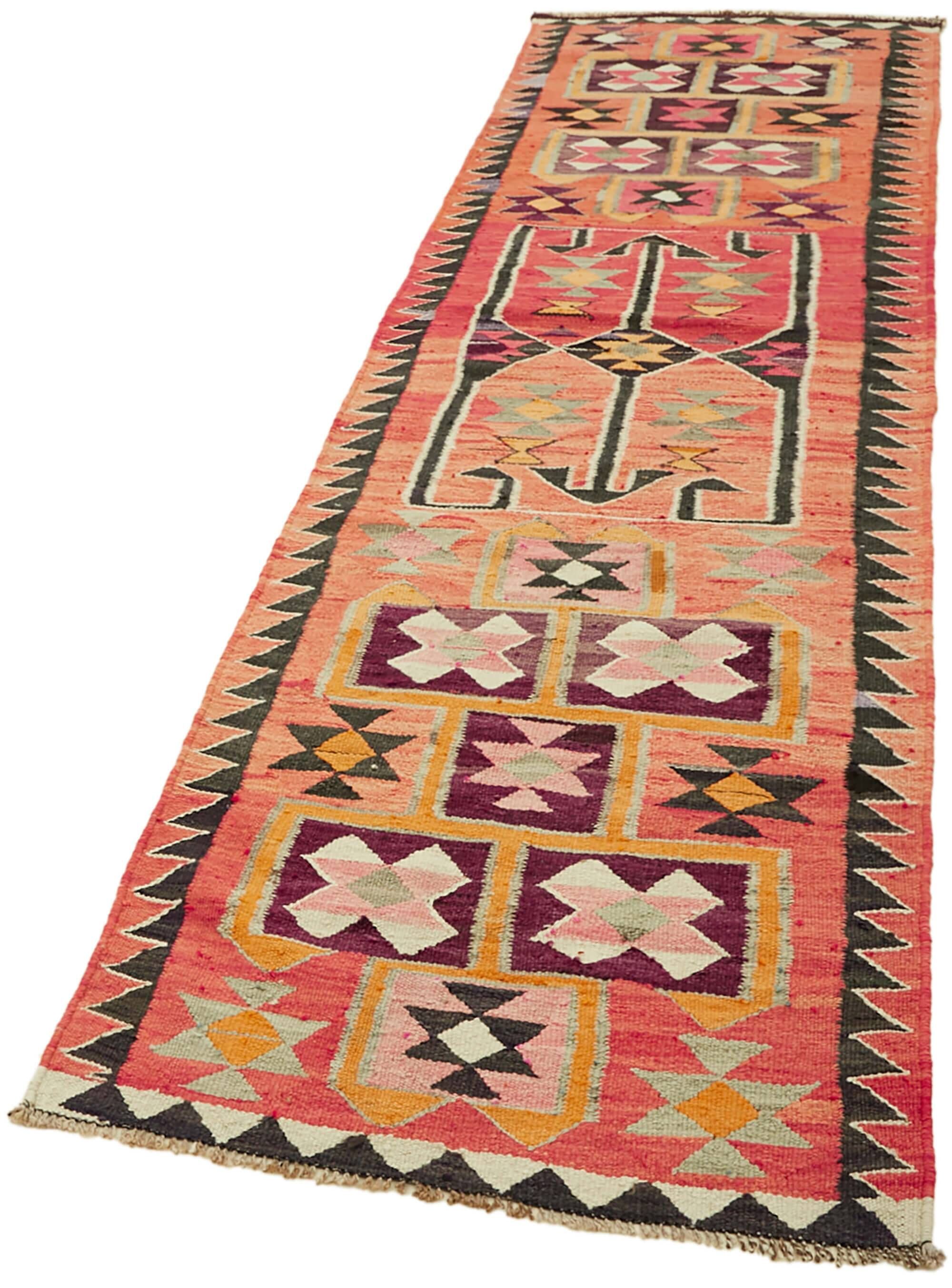 Turkish Handwoven Vintage Herki Kilim 92 cm x 335 cm