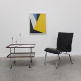 Unique black leather & steel modernist lounge chair, 1960s