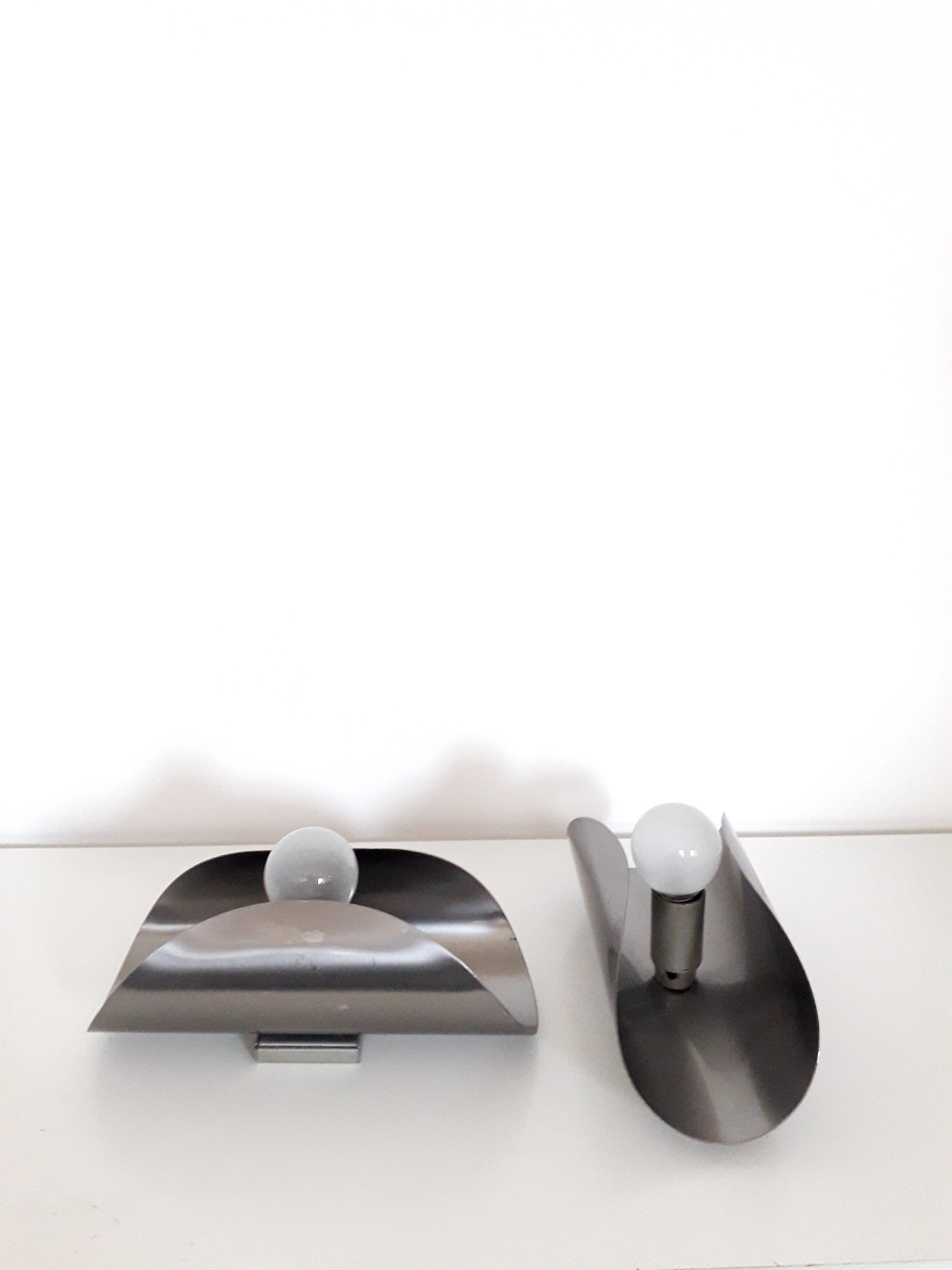 Space age wall sconces - brushed stainless steel - italian design - 1970